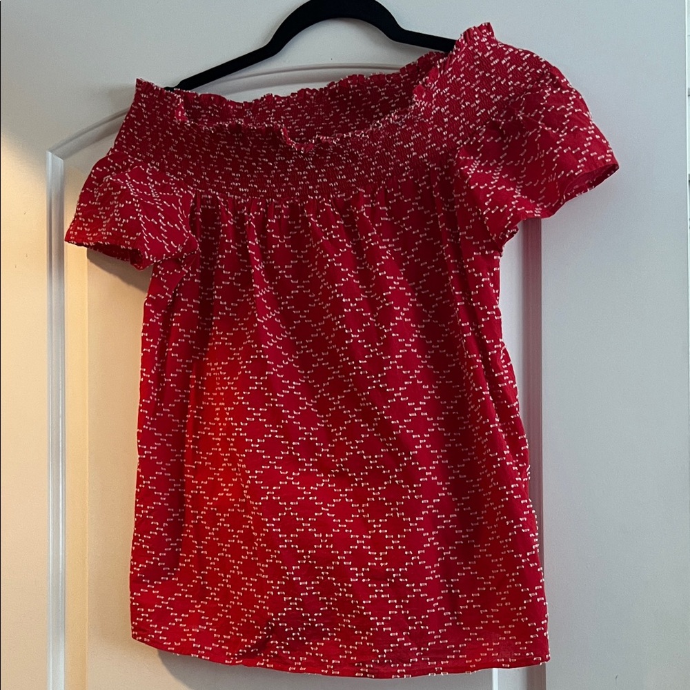 Ann Taylor Red Smocked Blouse